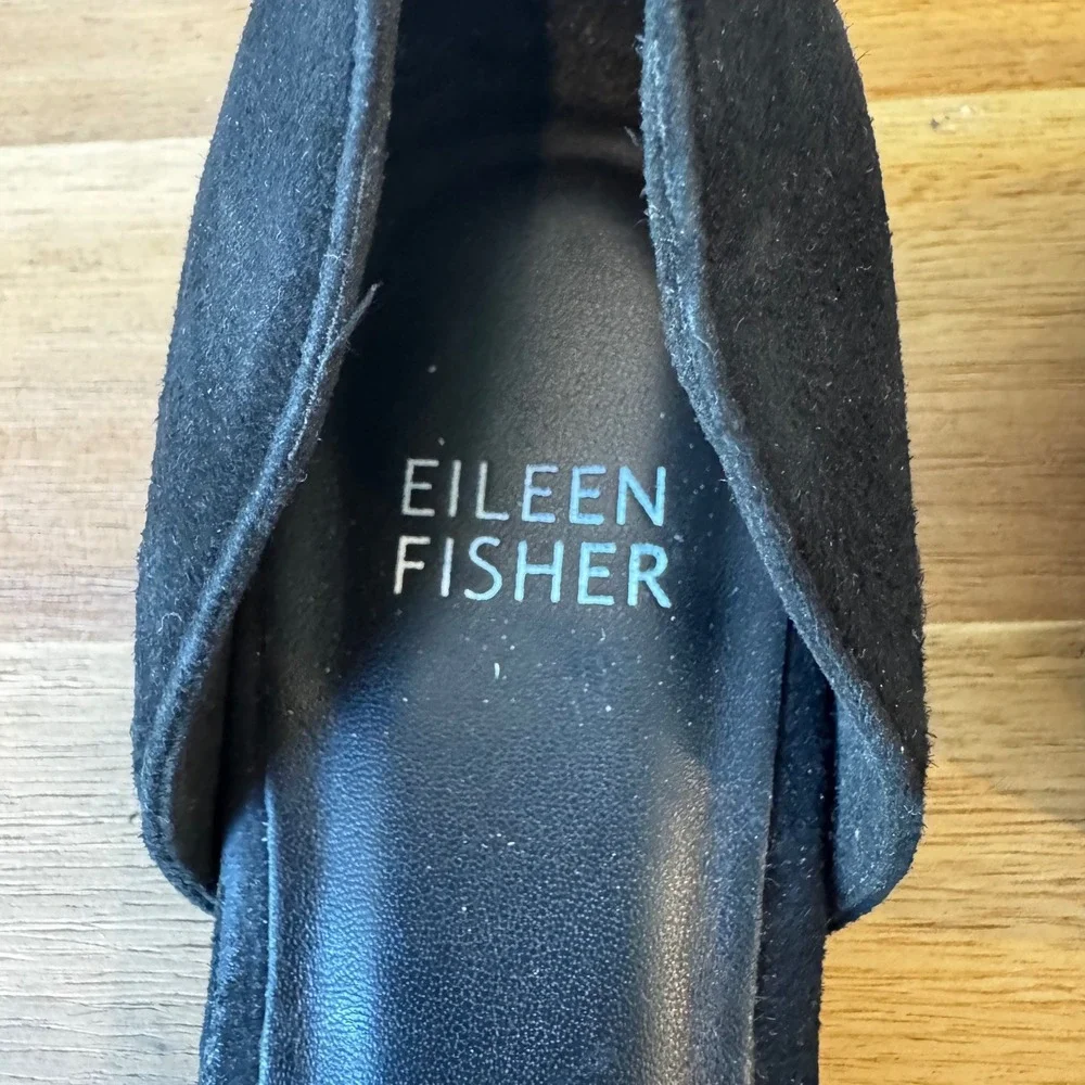 Eileen Fisher Women 6.5‎ Black Suede Pointed Toe d'Orsay Flats Elastic Strap
